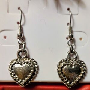 Silver Heart Dangle Earrings